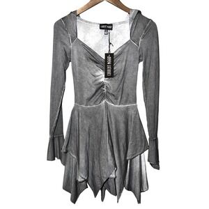 Current Mood DOLLS KILL Fairy Dress S Gray Hooded Handkerchief Hem Bell Sleeve